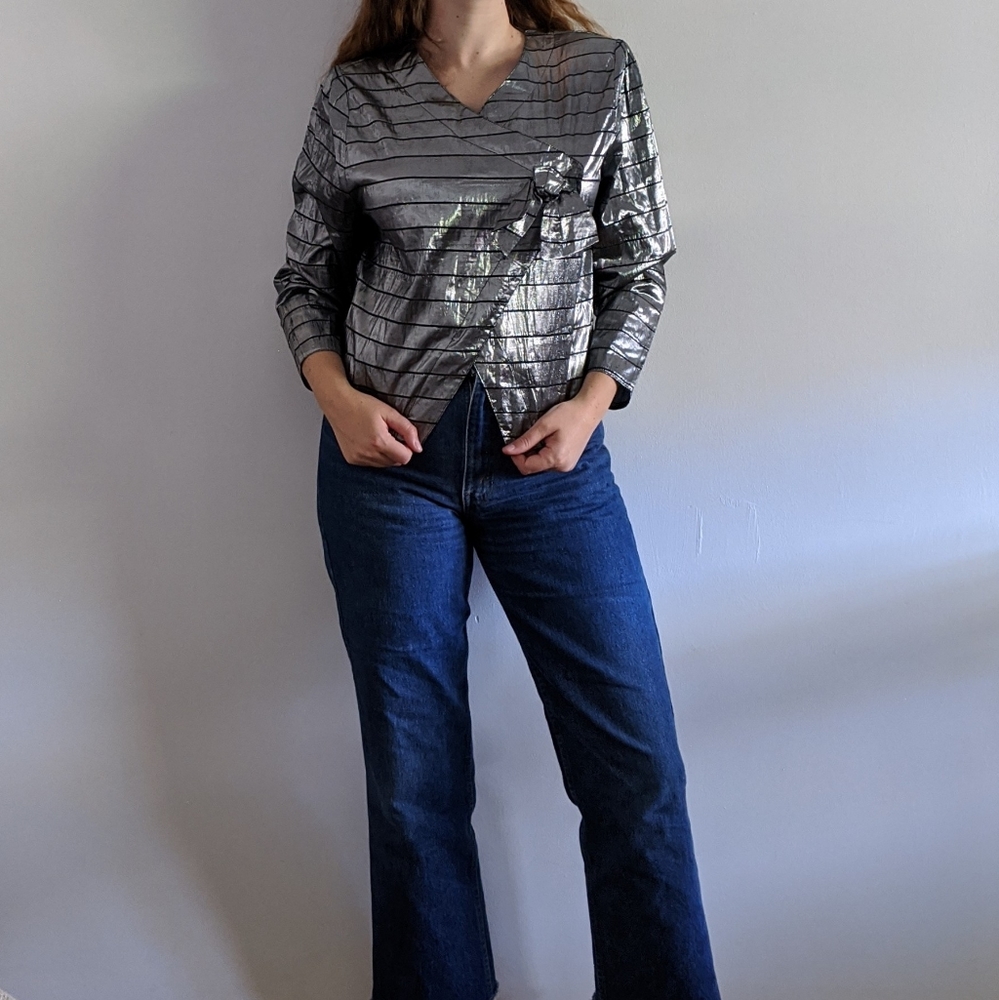 Vintage Metallic Faux Wrap Top